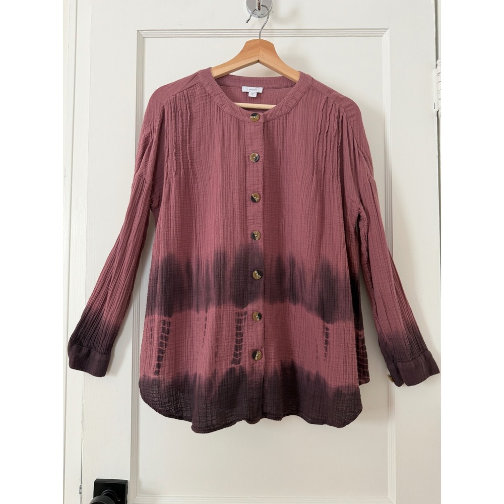 Pure Jill J Jill Mauve Purple Tie Dye Cotton Gauze Boho Blouse Womens S Petite